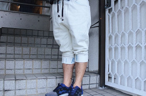 Copper Rivet(コッパーリベット) Jogger Type Capri Denim Shorts Chemical Wash
