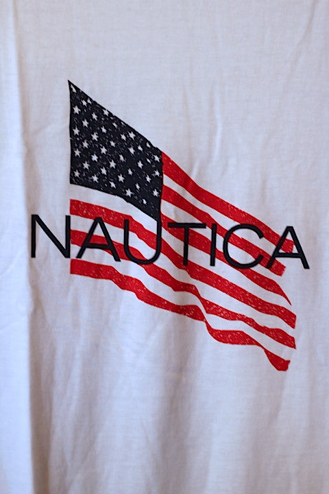 Nautica(ノーティカ) S/S American Flag Logo Tee White Cotton アーチ ロゴ Tシャツ