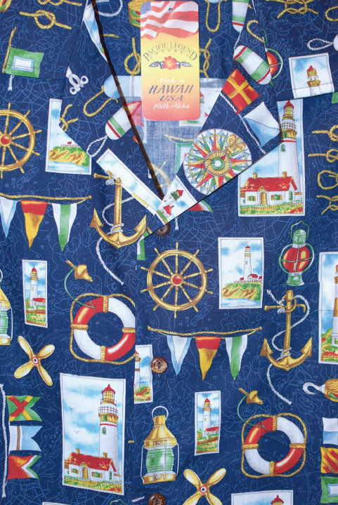 Pacific legend Aloha Shirts Ship Allover Navy パシフィック レジェンド アロハシャツ シップ