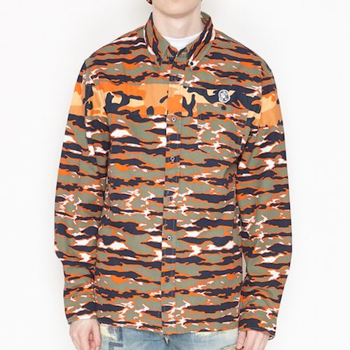 BB Hidden L/S Shirts Tiger Camo Orange Multi 切替 タイガー カモ