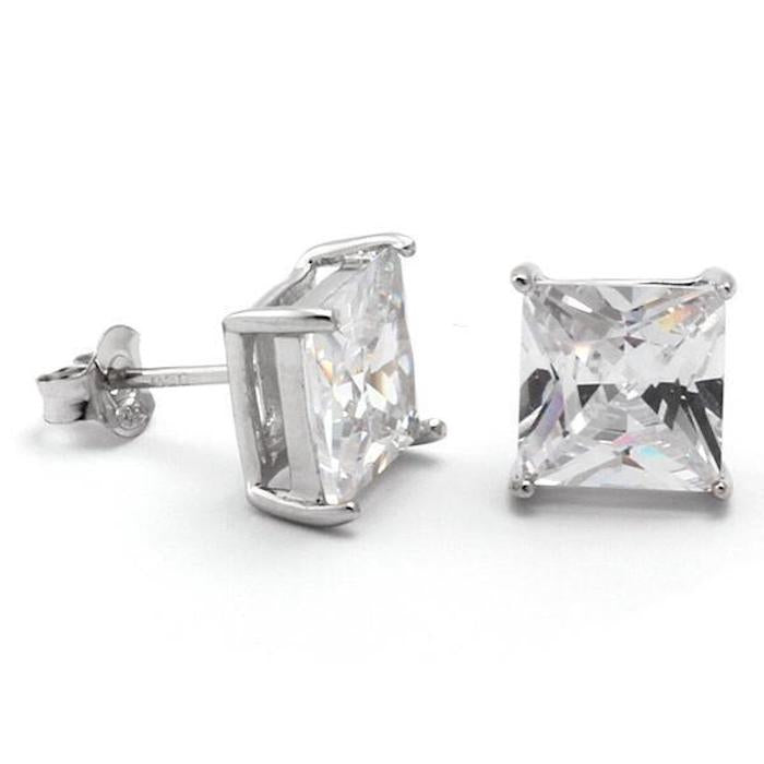925 Sterling Silver Princess Cut Stud Pearce ピアス