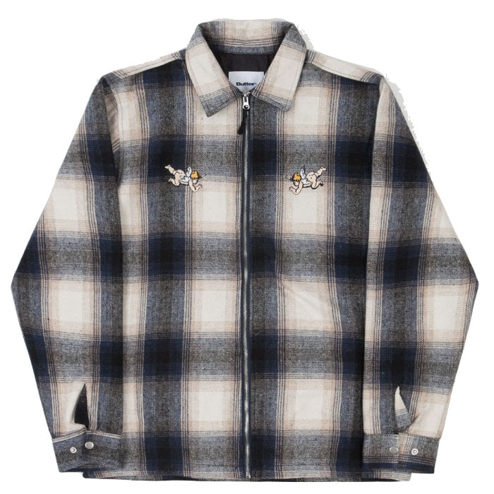 Angels Heavyweight Plaid Shirts Jacket エンジェル プレイド シャツ ジャケット ジップ Navy Beige ネイビー ベージュ