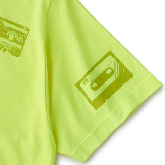 Oldies S/S Tee 半袖 総柄 オールディーズ Cassette Tape カセット テープ Tシャツ Neon Yellow