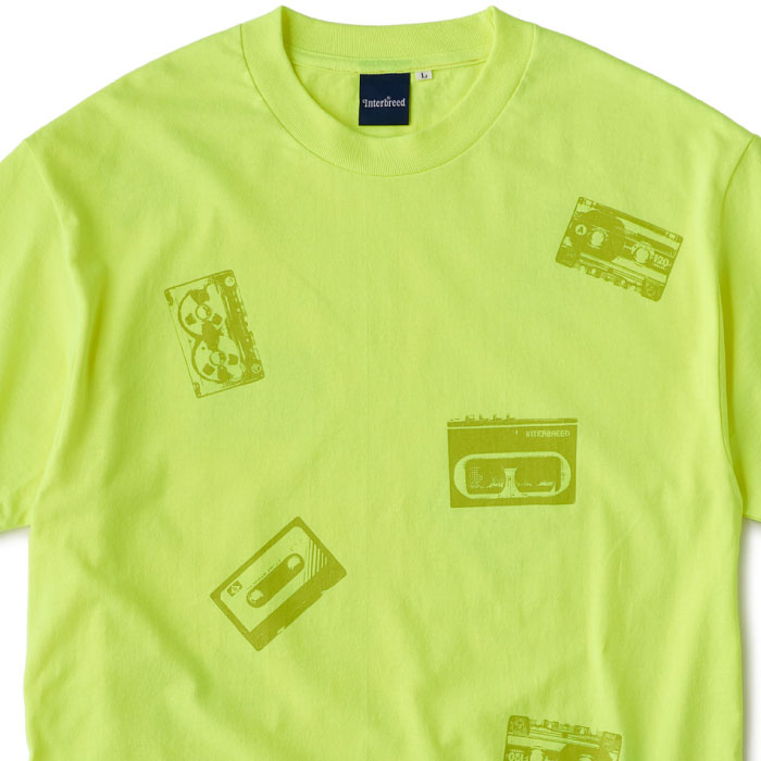 Oldies S/S Tee 半袖 総柄 オールディーズ Cassette Tape カセット テープ Tシャツ Neon Yellow