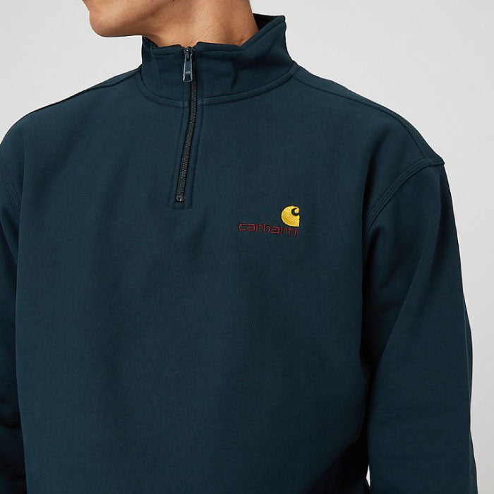 Half Zip American Script Sweat Shirt ハーフ ジップ アメリカン スクリプト ロゴ スウェット シャツ Deep Lagoon Green グリーン