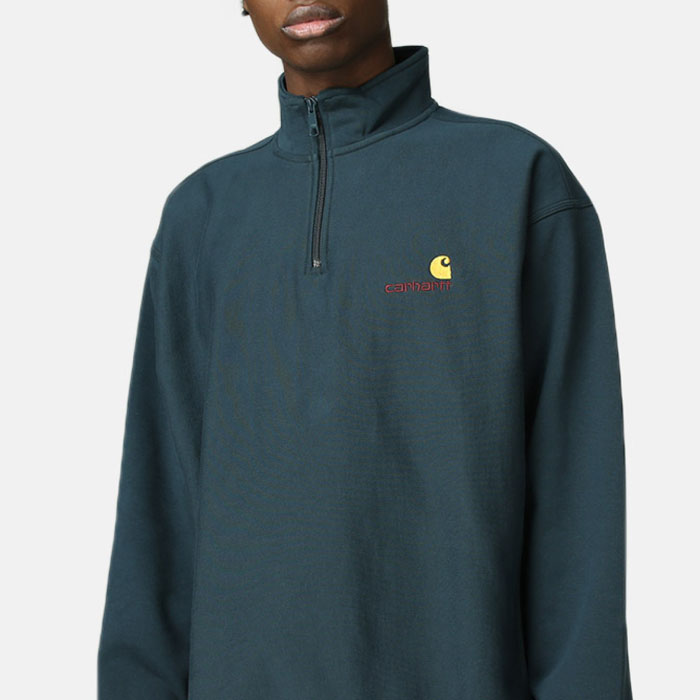 Half Zip American Script Sweat Shirt ハーフ ジップ アメリカン スクリプト ロゴ スウェット シャツ Deep Lagoon Green グリーン