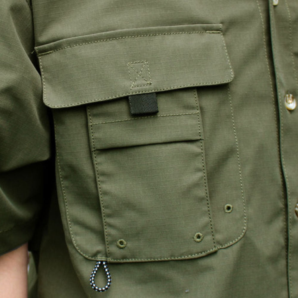 Ripstop Utility S/S Multi Pocket Shirts Fishing ユーティリティー フィッシング 半袖 シャツ Olive Green オリーブ グリーン