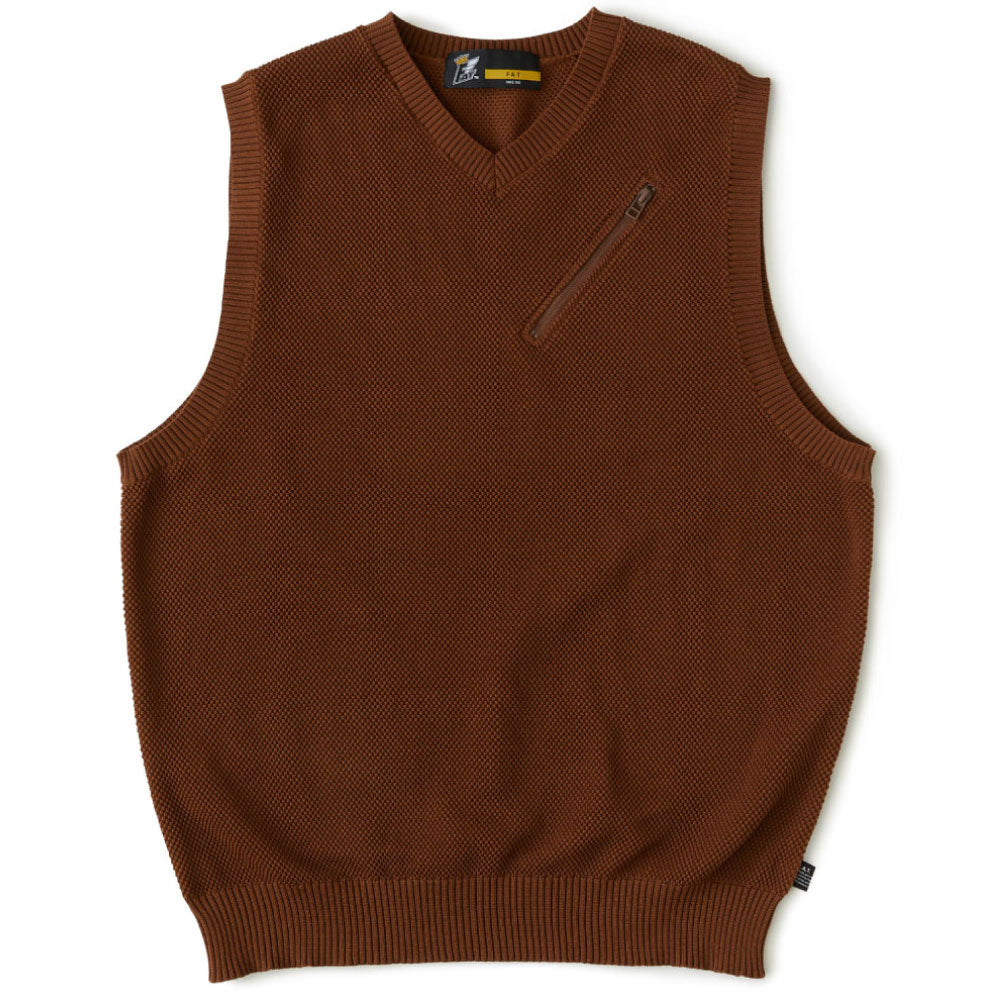 Kanokost V- Neck Vest カノコ Vネック ベスト ジップ ポケット Brown