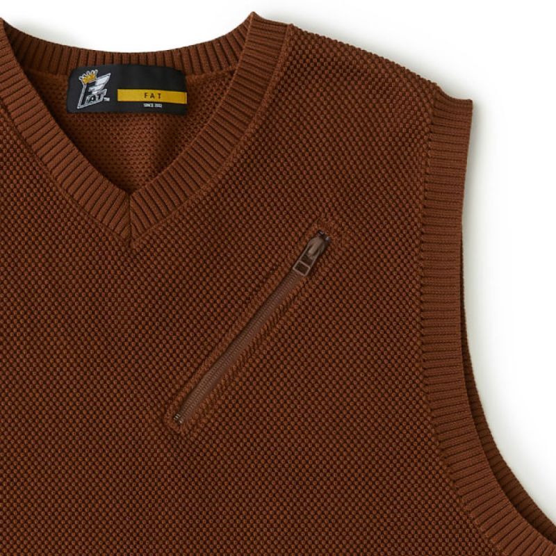Kanokost V- Neck Vest カノコ Vネック ベスト ジップ ポケット Brown
