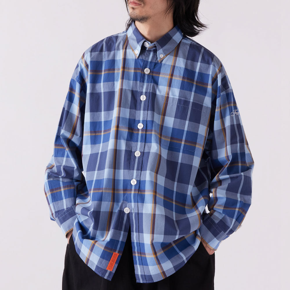 Deka Cheka L/S Shirt チェック ボタンダウン 長袖 シャツ Blue