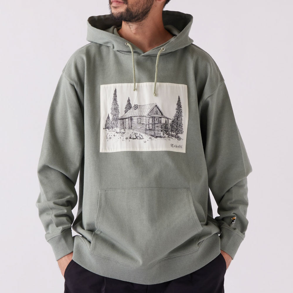 × FOS × Sb M.F. "CABIN-P" Cut & Saw Hoodie トリプル コラボ カットソー パーカー Heroin Skateboards 13oz Green