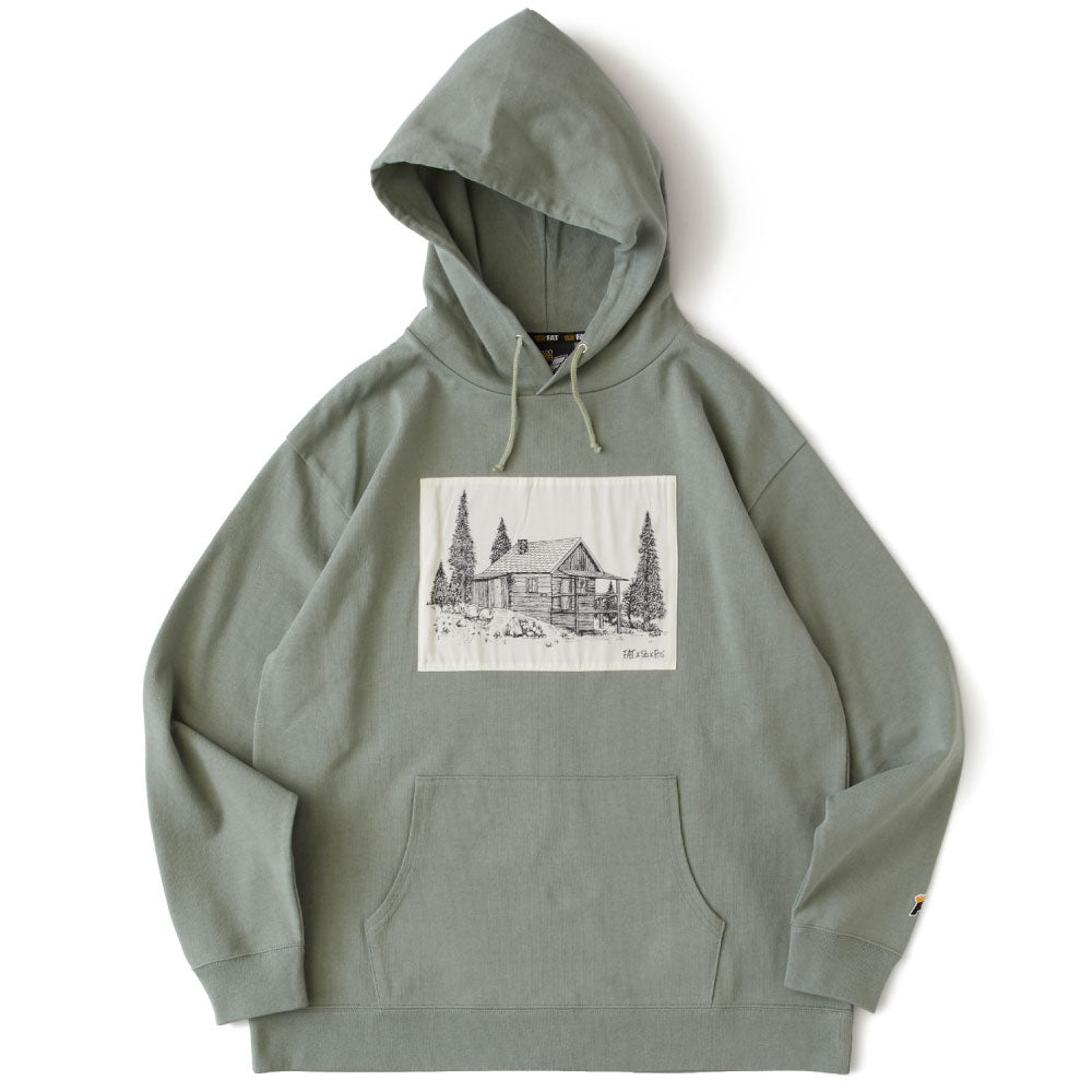 × FOS × Sb M.F. "CABIN-P" Cut & Saw Hoodie トリプル コラボ カットソー パーカー Heroin Skateboards 13oz Green