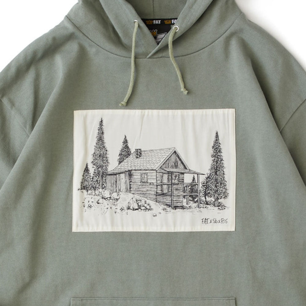 × FOS × Sb M.F. "CABIN-P" Cut & Saw Hoodie トリプル コラボ カットソー パーカー Heroin Skateboards 13oz Green
