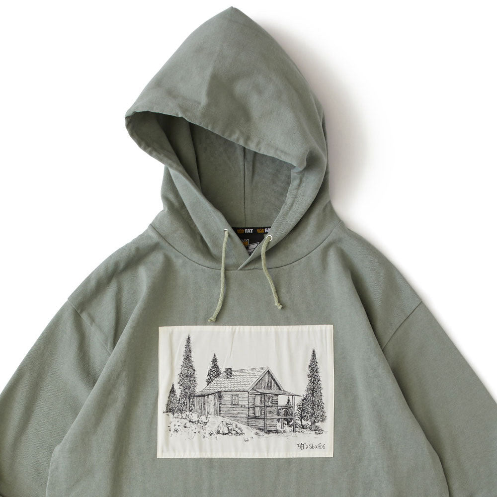 × FOS × Sb M.F. "CABIN-P" Cut & Saw Hoodie トリプル コラボ カットソー パーカー Heroin Skateboards 13oz Green