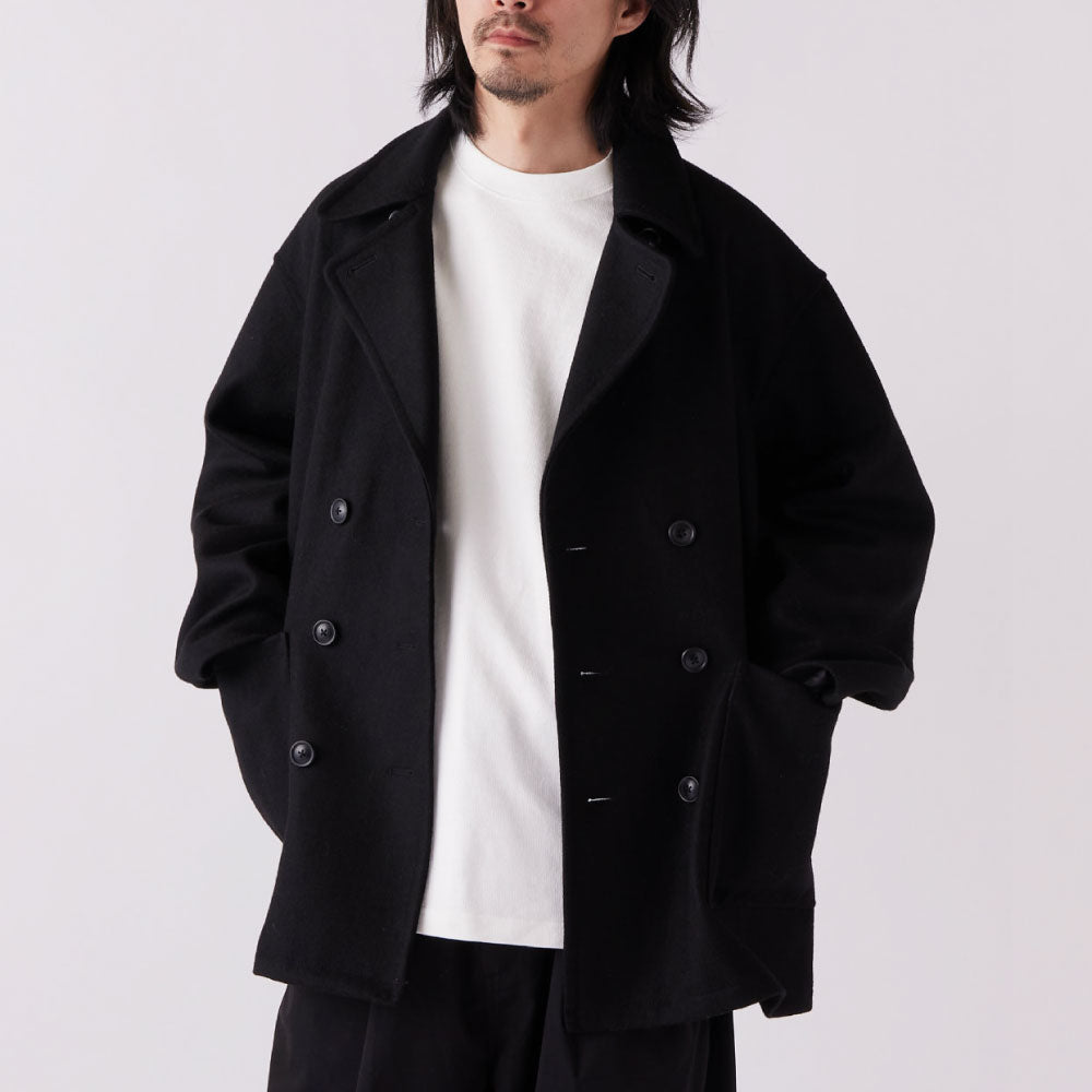 Pover P-Coat ウール メルトン Pコート ジャケット リラックス Black