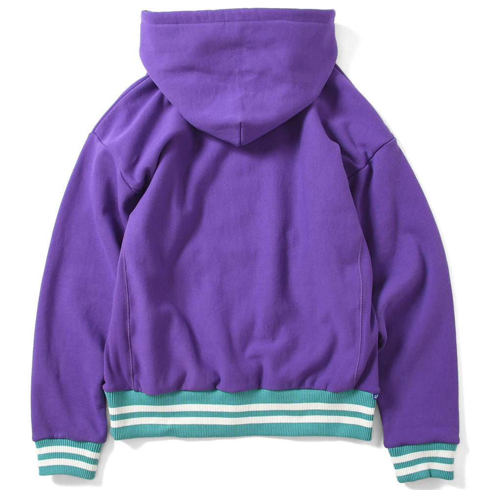 Striped Rib Small LF Logo US Cotton Hooded Sweatshirt ストライプ リブ ロゴ プルオーバー パーカー スウェット Purple