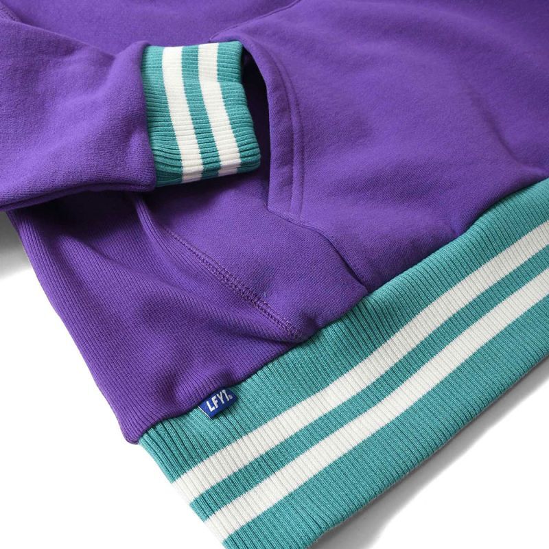 Striped Rib Small LF Logo US Cotton Hooded Sweatshirt ストライプ リブ ロゴ プルオーバー パーカー スウェット Purple