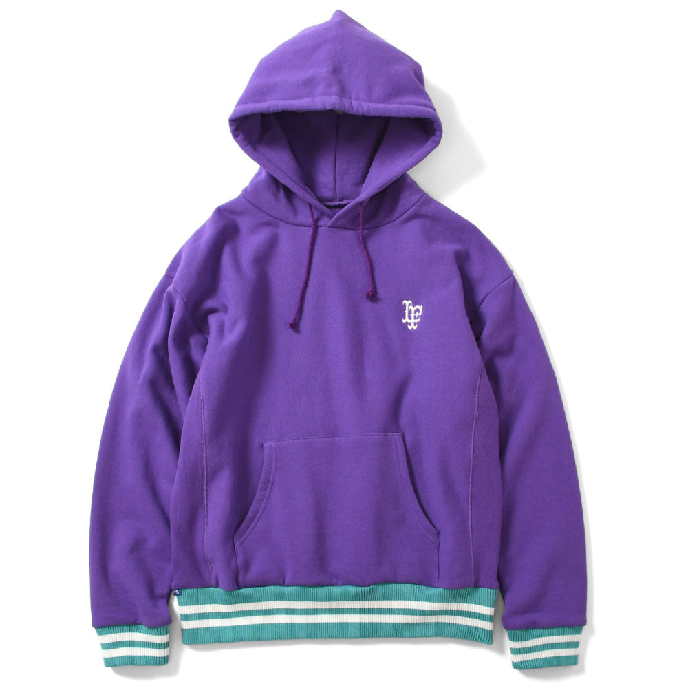 Striped Rib Small LF Logo US Cotton Hooded Sweatshirt ストライプ リブ ロゴ プルオーバー パーカー スウェット Purple