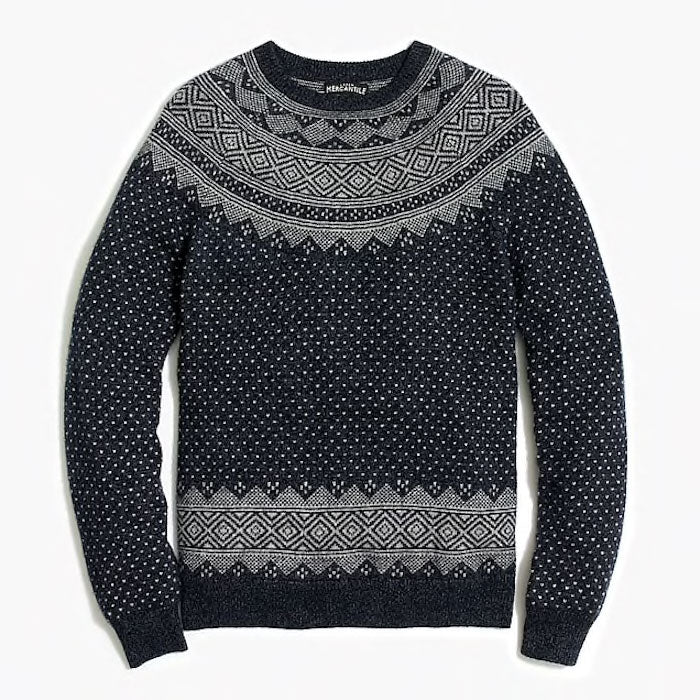 Fair Isle Supersoft Wool Crew Neck Blend Knit Sweater クルーネック ニット セーター Navy