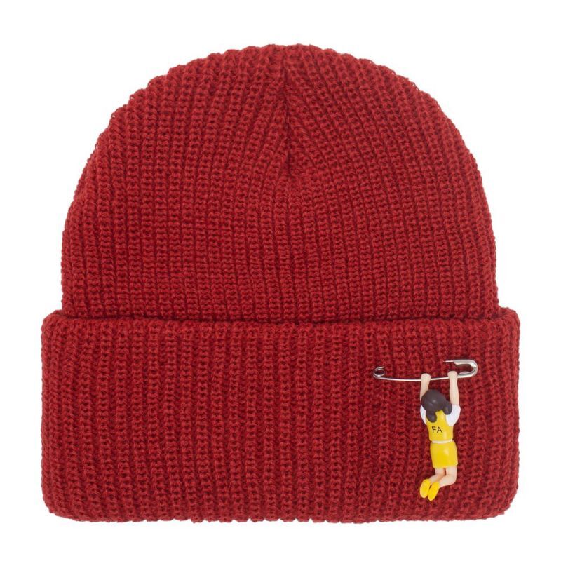Hanging Girl Cuff Beanie ロゴ ビーニー ニット キャップ 帽子 Rust Red Royal Blue