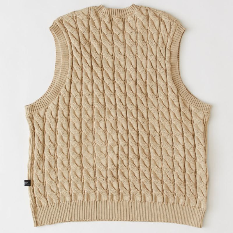 Cablest V-Neck Vest Vネック ケーブル ベスト Beige