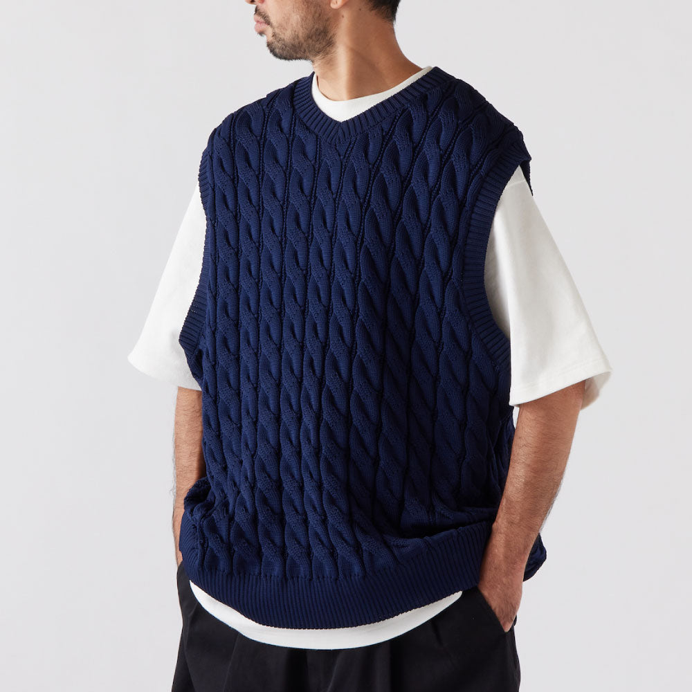 Cablest V-Neck Vest Vネック ケーブル ベスト Navy