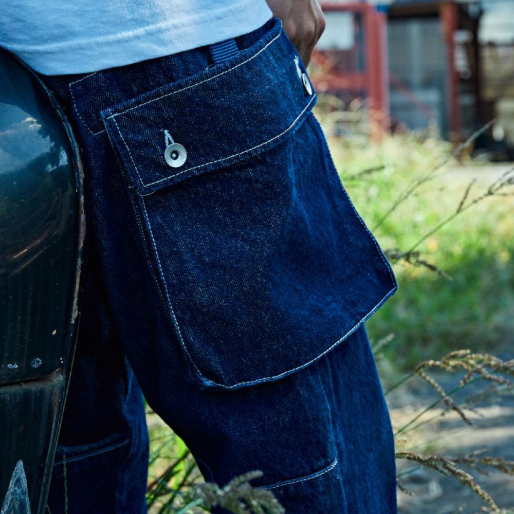 Washed Denim Cargo Pants Indigo デニム カーゴ パンツ
