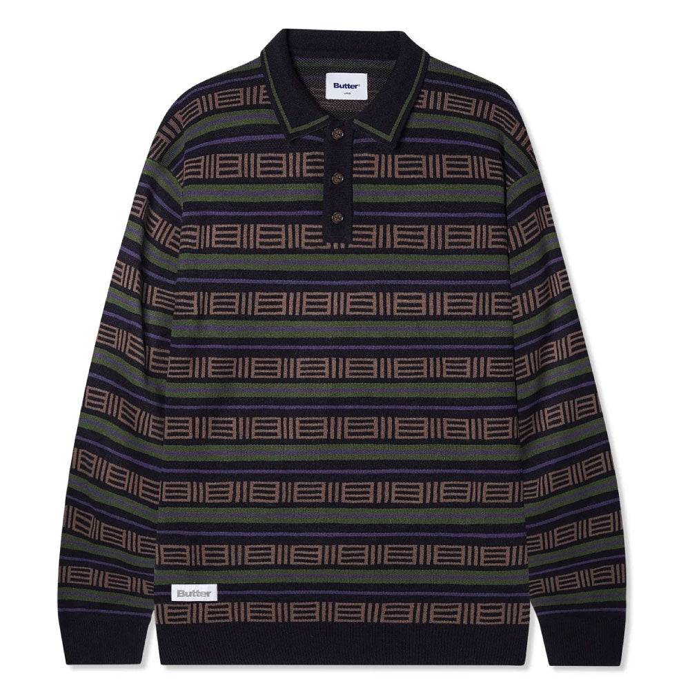 Windsor Knitted Sweater -Navy ニット ポロ セーター