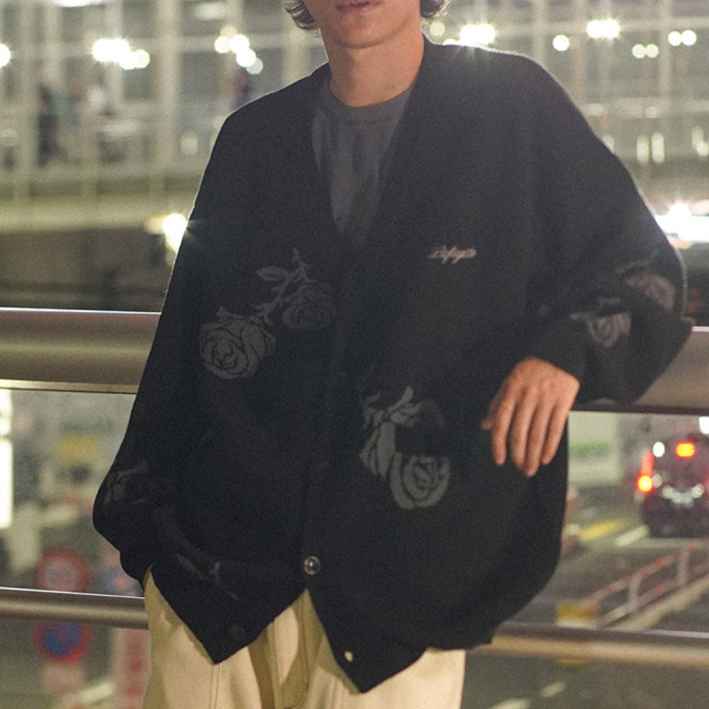 Rose Knit Cardigan BLK ローズ ニット カーディガン