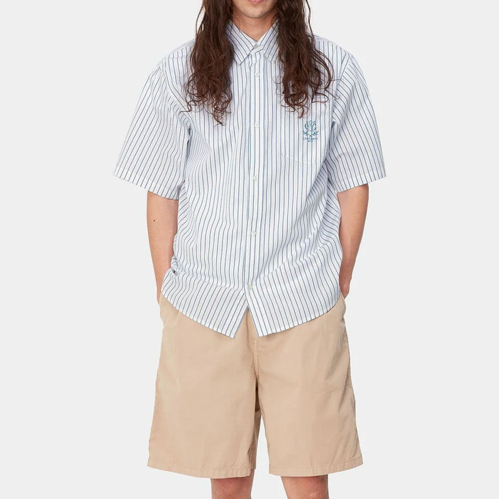 Linus Stripe S/S Shirt Bleach BLU 半袖 ルーズフィット ストライプ シャツ