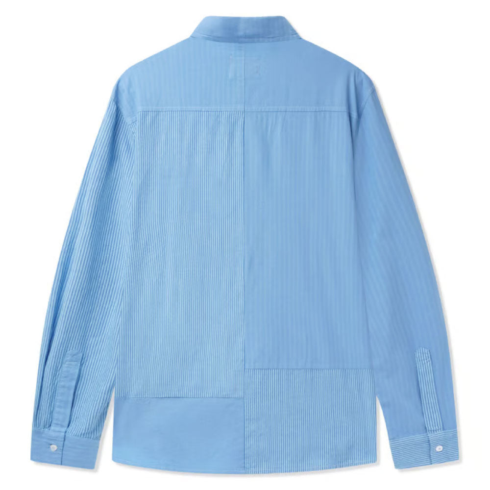 Patchwork Plaid L/S Stripe Shirt Overdye BLU パッチワーク ストライプ 長袖 シャツ