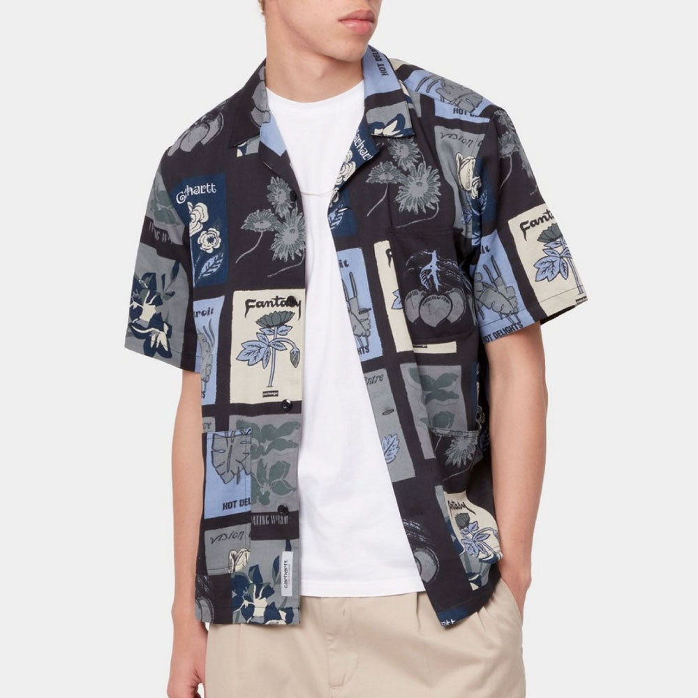 Verdant S/S Shirt 半袖 バーダント サテン リゾート オープン カラーシャツ Black