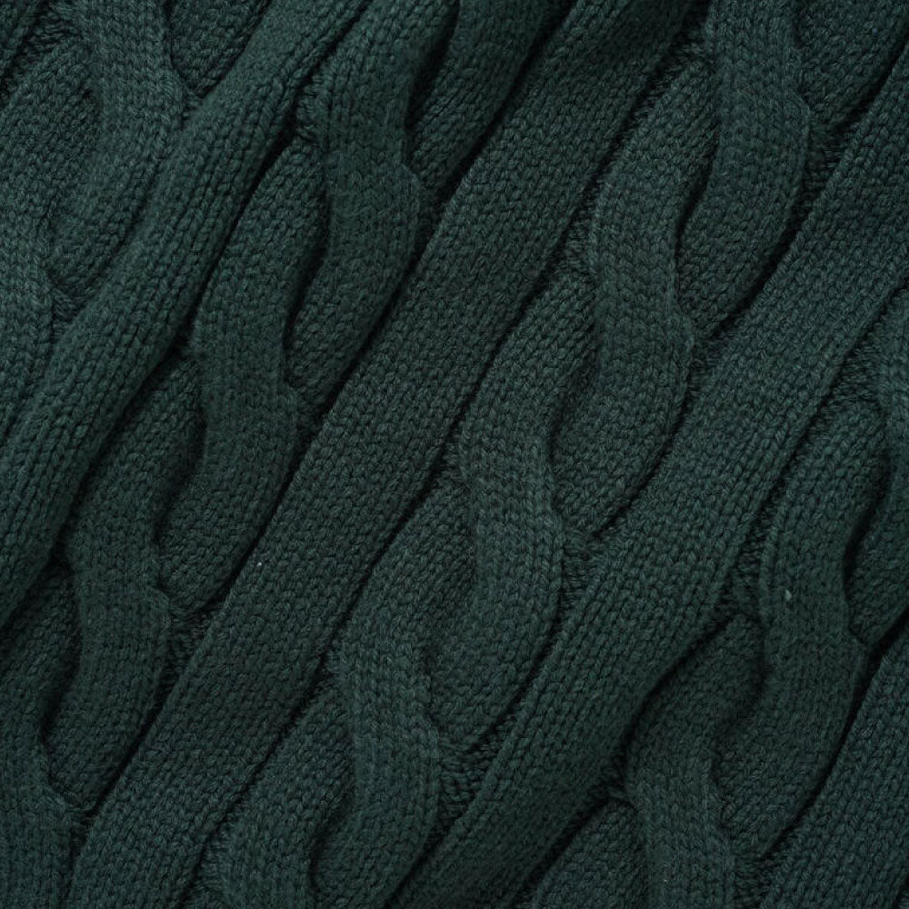 Cable Knit One Point Sweater クルーネック ニット セーター Forest Green