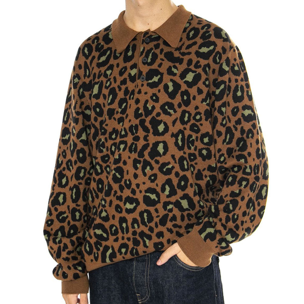ARLO Knit Polo L/S Shirt Camo Leo Jacquard コットン ニット 長袖 レオパード ポロ シャツ