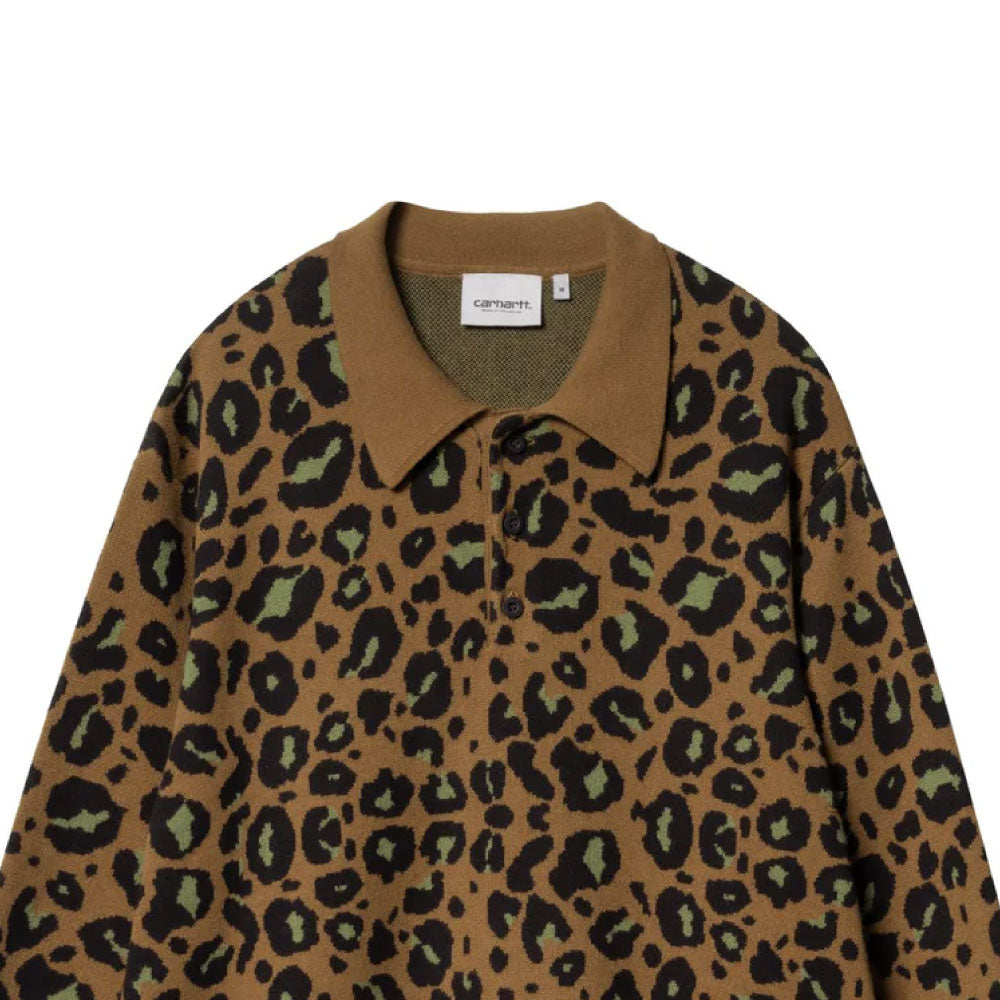 ARLO Knit Polo L/S Shirt Camo Leo Jacquard コットン ニット 長袖 レオパード ポロ シャツ