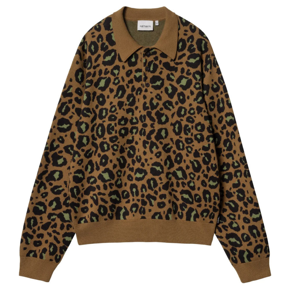 ARLO Knit Polo L/S Shirt Camo Leo Jacquard コットン ニット 長袖 レオパード ポロ シャツ