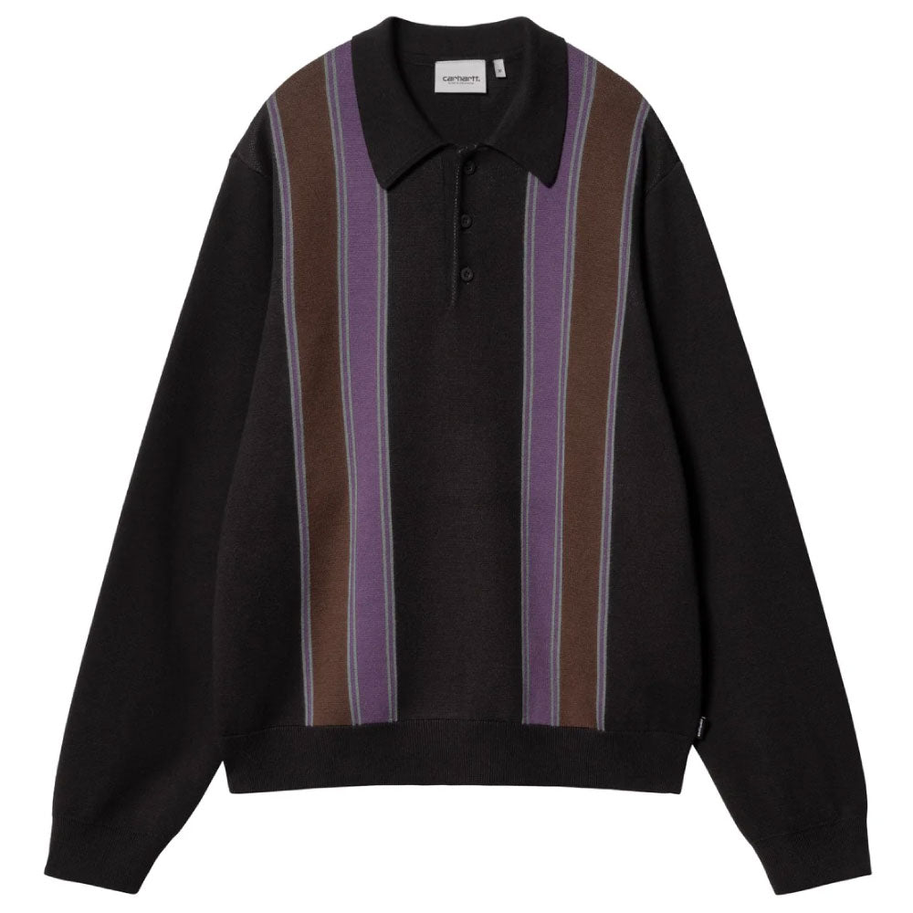 ARLO Knit Polo L/S Shirt Stripe Jacquard BLK コットン ニット 長袖 ストライプ ポロ シャツ