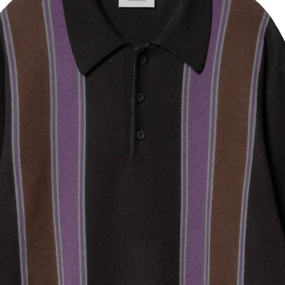 ARLO Knit Polo L/S Shirt Stripe Jacquard BLK コットン ニット 長袖 ストライプ ポロ シャツ
