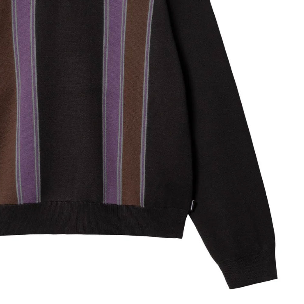 ARLO Knit Polo L/S Shirt Stripe Jacquard BLK コットン ニット 長袖 ストライプ ポロ シャツ