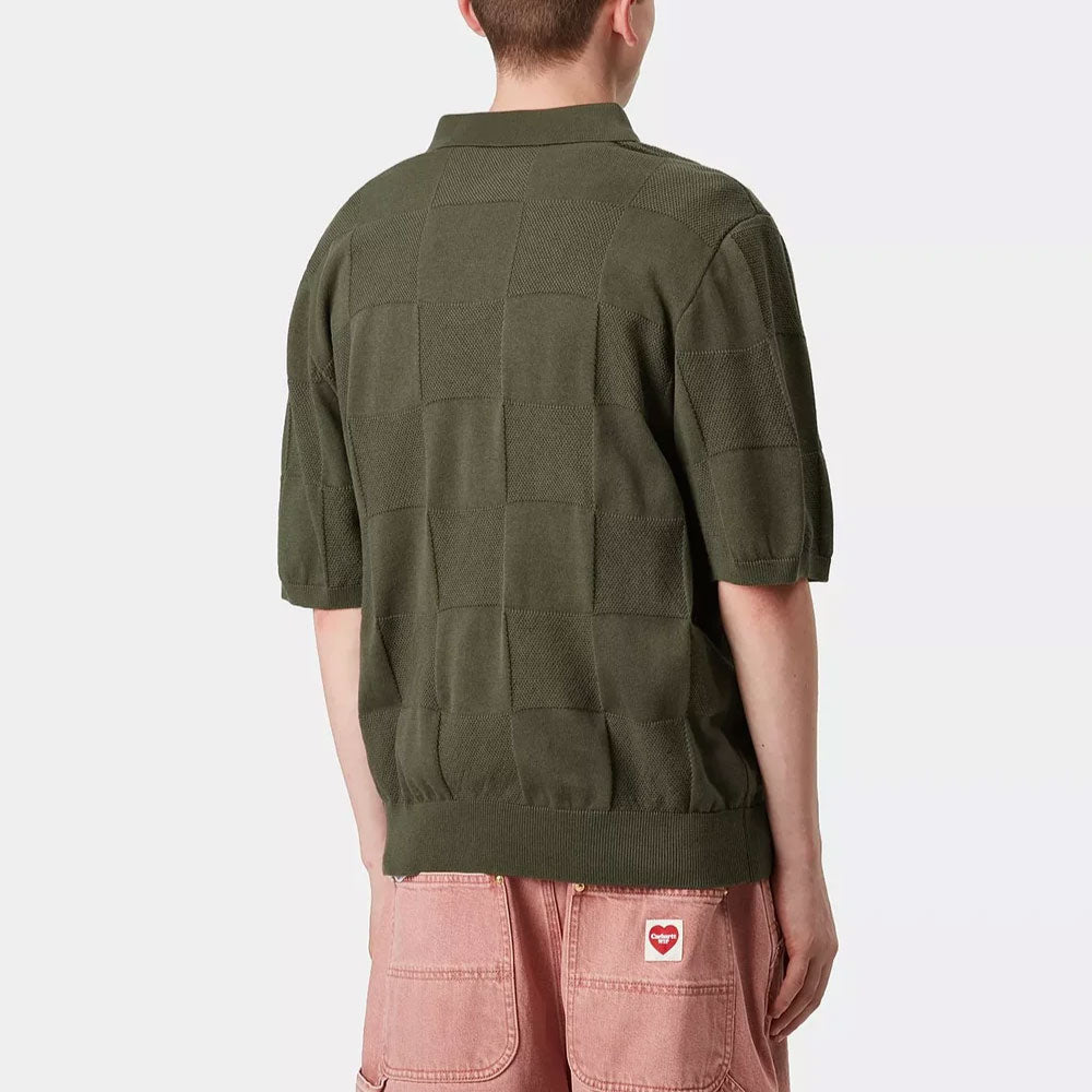 Checker S/S Knit Polo Shirts OLV 半袖 チェッカー ニットポロ シャツ