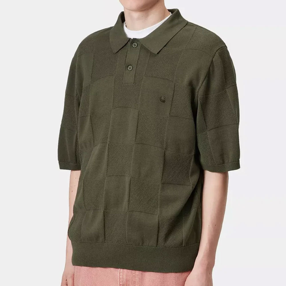 Checker S/S Knit Polo Shirts OLV 半袖 チェッカー ニットポロ シャツ