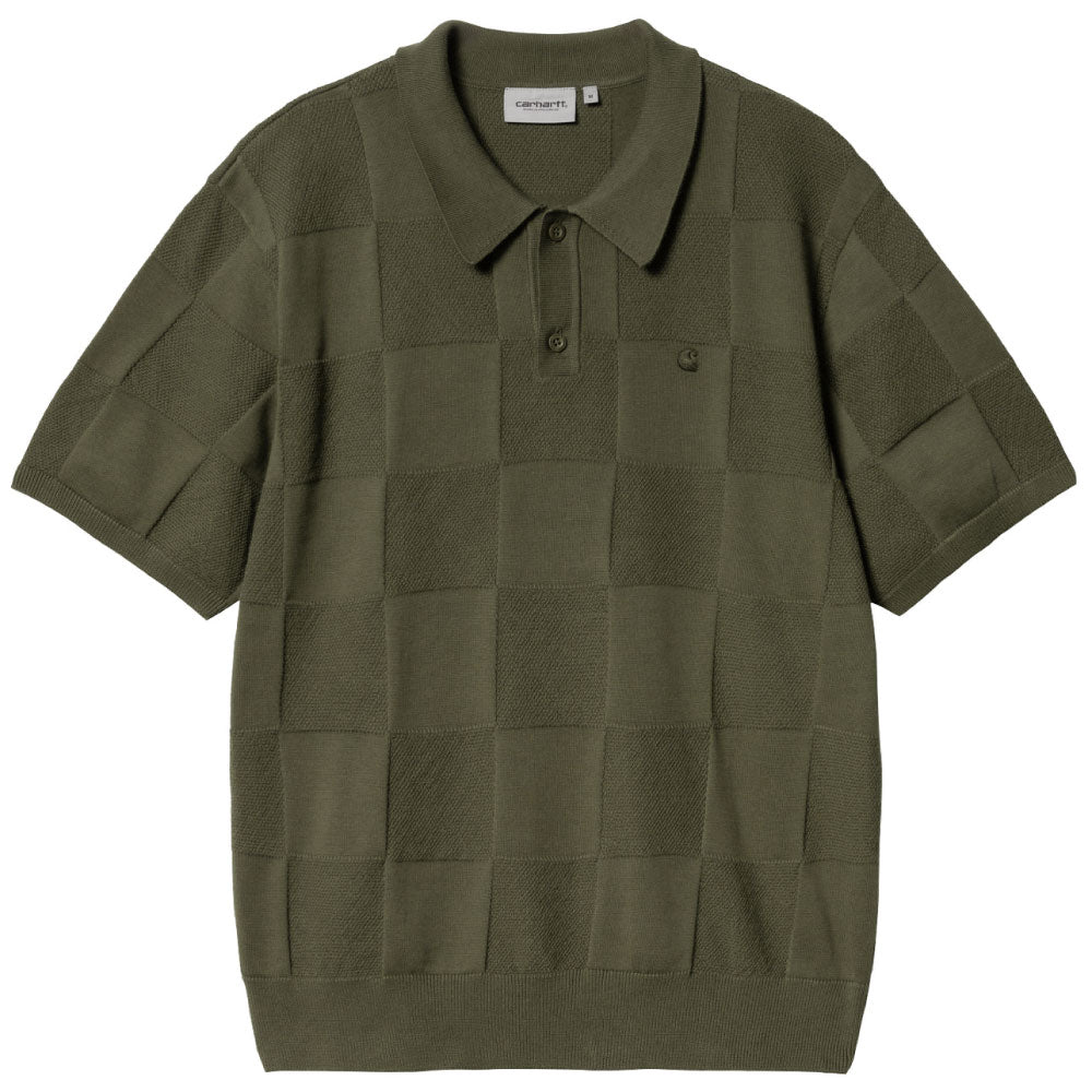 Checker S/S Knit Polo Shirts OLV 半袖 チェッカー ニットポロ シャツ