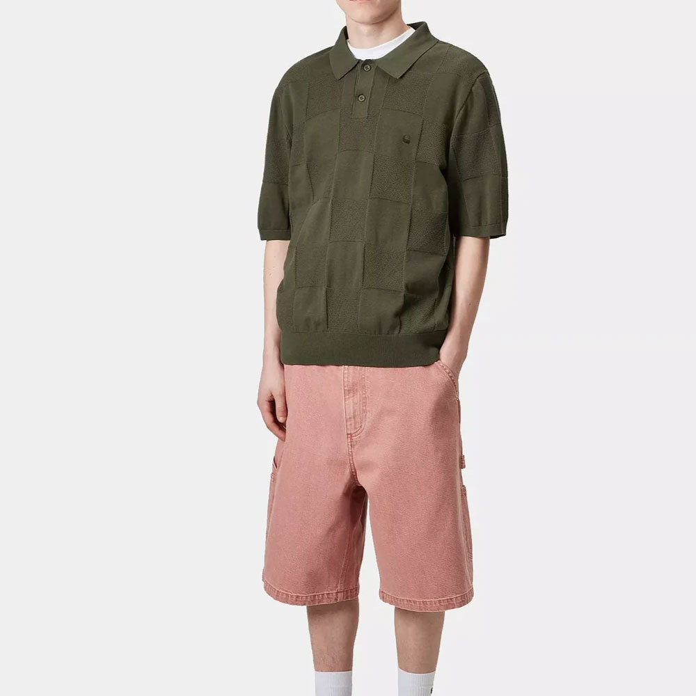 Checker S/S Knit Polo Shirts OLV 半袖 チェッカー ニットポロ シャツ