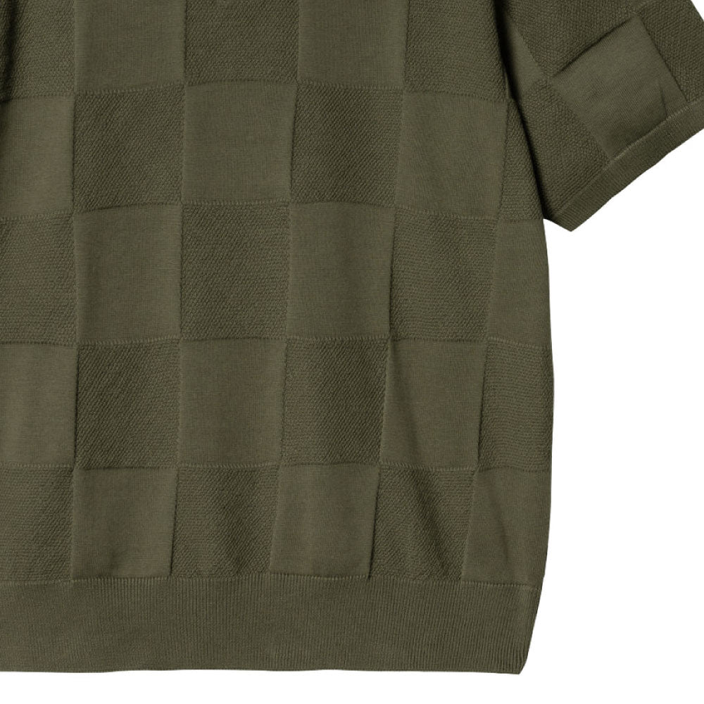 Checker S/S Knit Polo Shirts OLV 半袖 チェッカー ニットポロ シャツ