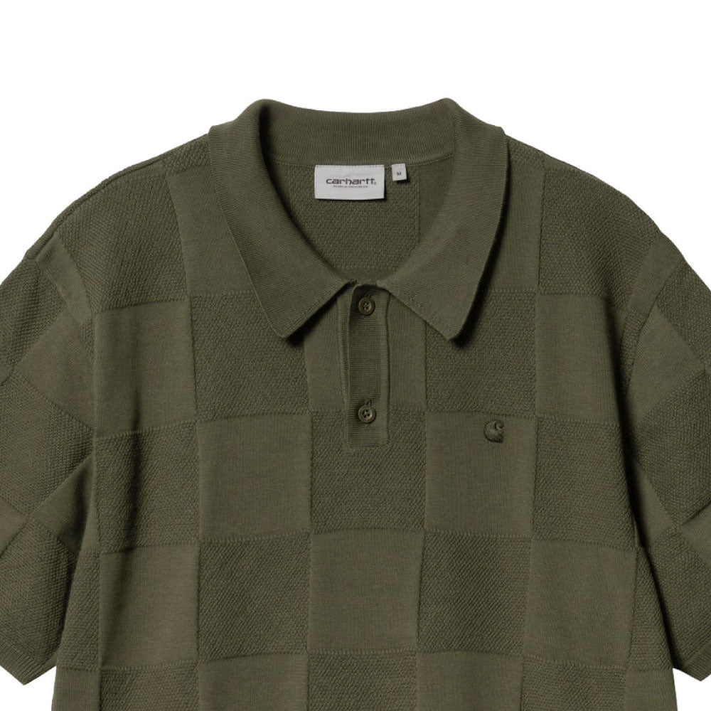 Checker S/S Knit Polo Shirts OLV 半袖 チェッカー ニットポロ シャツ