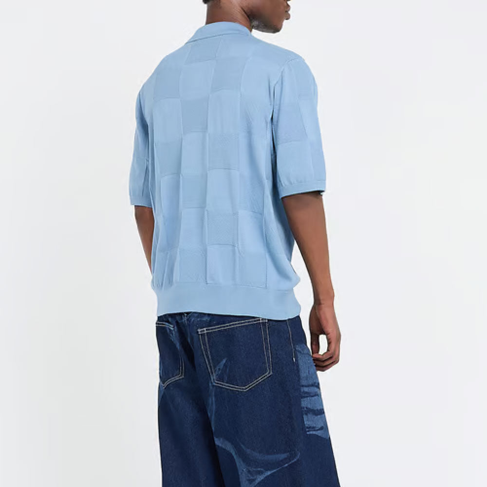 Checker S/S Knit Polo Shirts BLU 半袖 チェッカー ニットポロ シャツ
