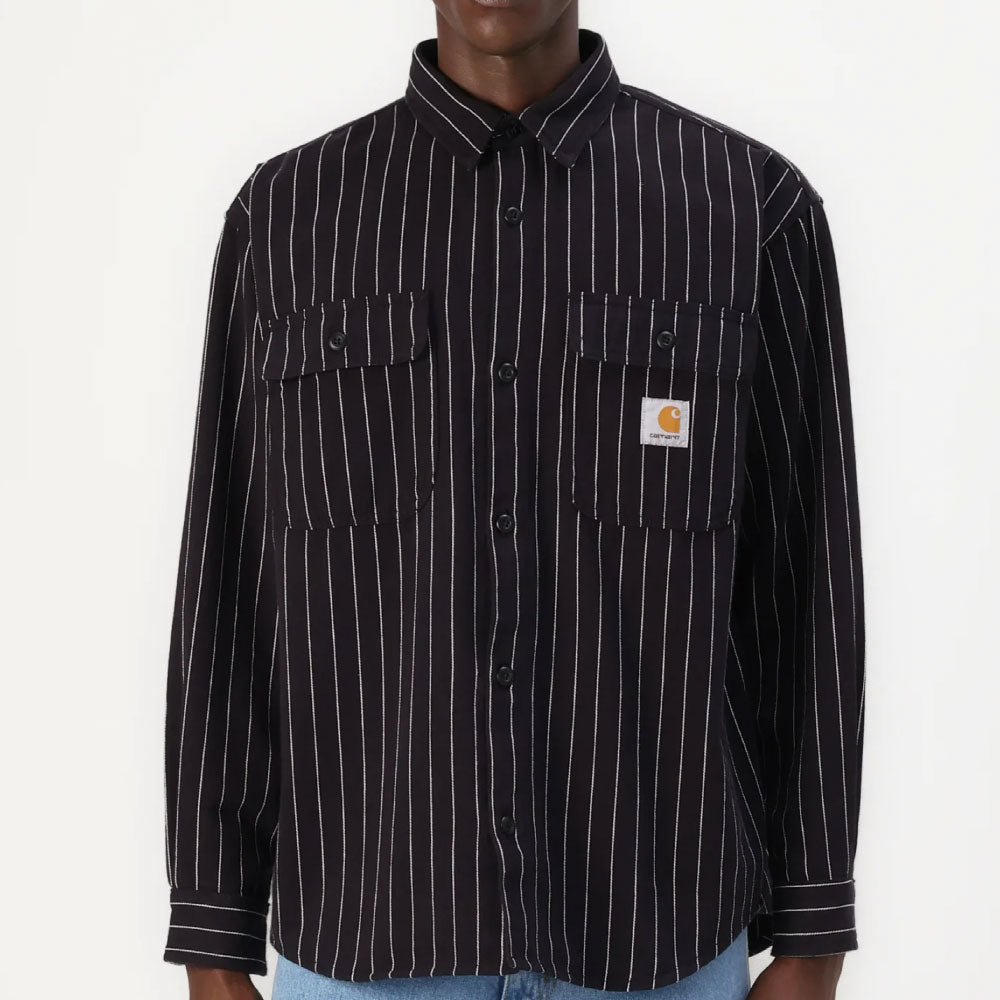 Hendry L/S Shirts Jacket Seaton Stripe BLK Wax 長袖 ストライプ シャツ ジャケット
