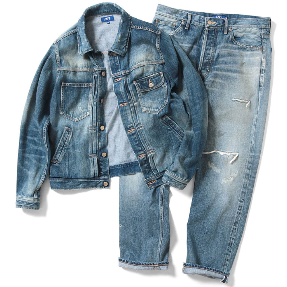 5 Pocket Selvage Washed Denim Pants Standard Fit デニム パンツ セルビッジ ダメージ ビンテージ ウォッシュ Blue ブルー by Lafayette ラファイエット