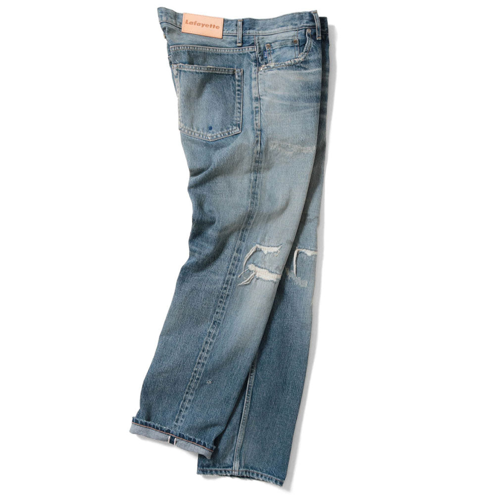 5 Pocket Selvage Washed Denim Pants Standard Fit デニム パンツ セルビッジ ダメージ ビンテージ ウォッシュ Blue ブルー by Lafayette ラファイエット
