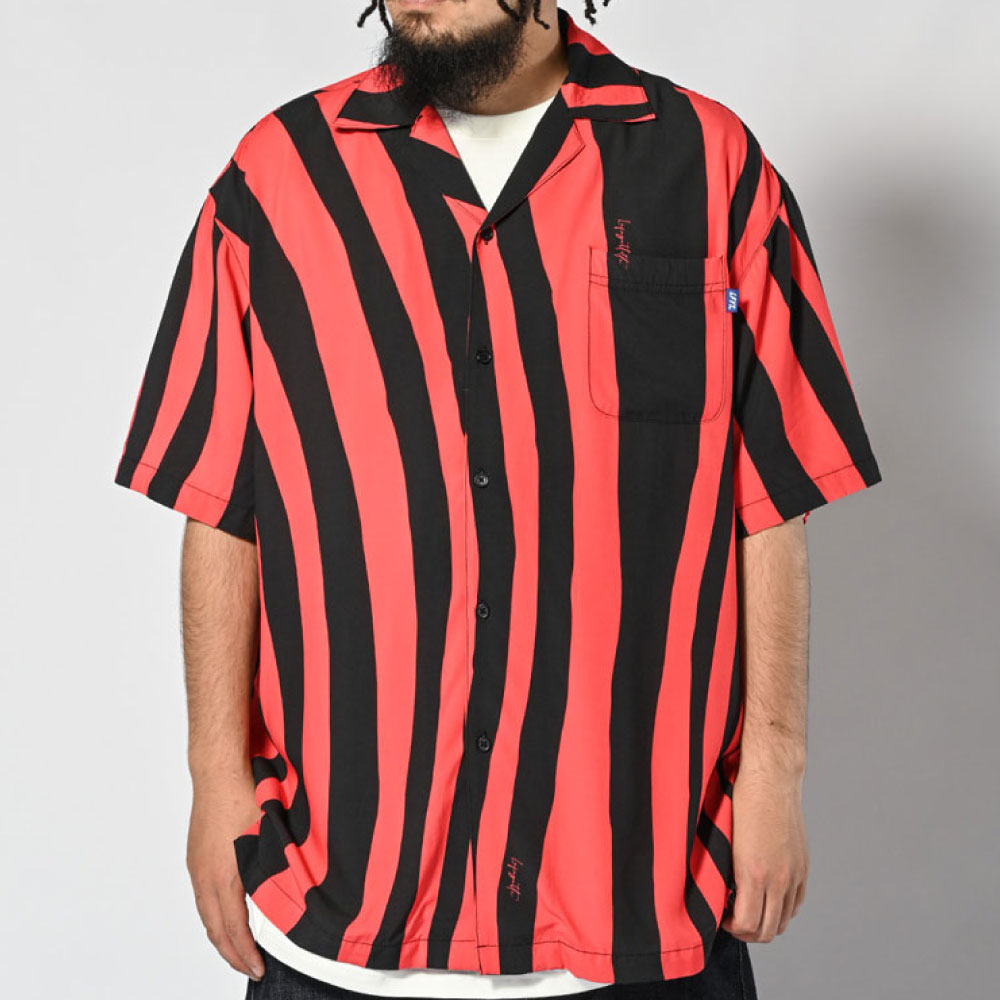 Distorted Stripe S/S Shirt Red 半袖 シャツ